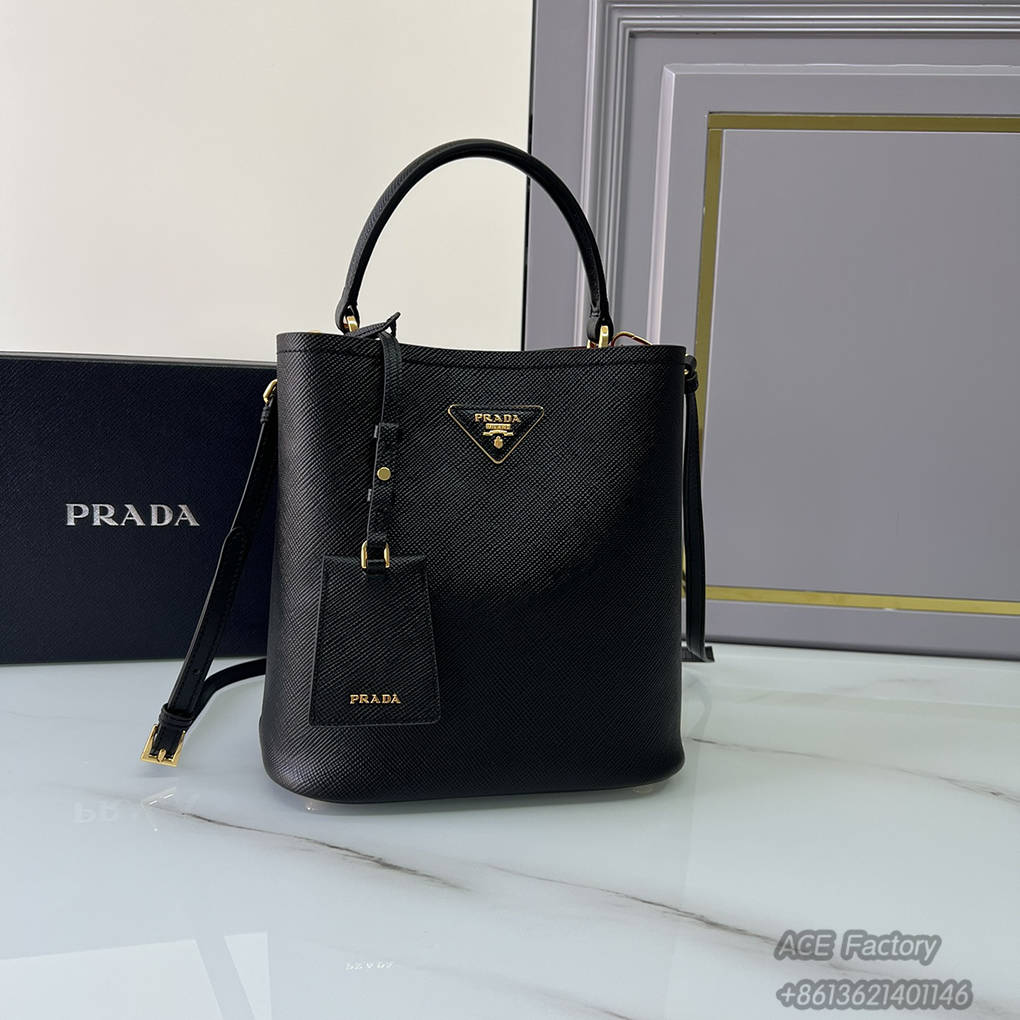 Prada Bucket Bag 1ba212 Saffiano Triangle Metal Logo Handbag Fashion Crossbody 9A Modern Mirror Quality Luxury Design 22cm