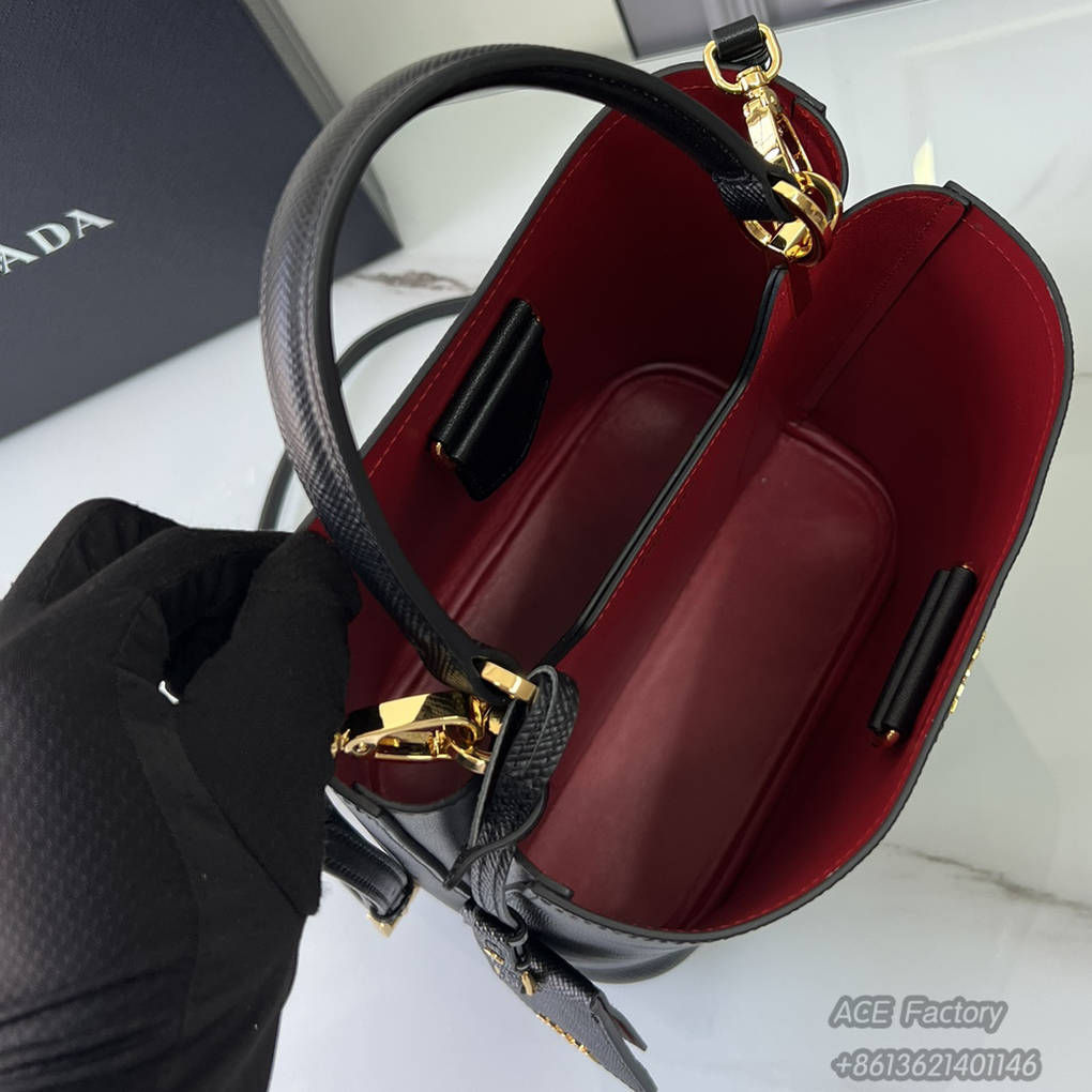 Prada Bucket Bag 1ba212 Saffiano Triangle Metal Logo Handbag Fashion Crossbody 9A Modern Mirror Quality Luxury Design 22cm