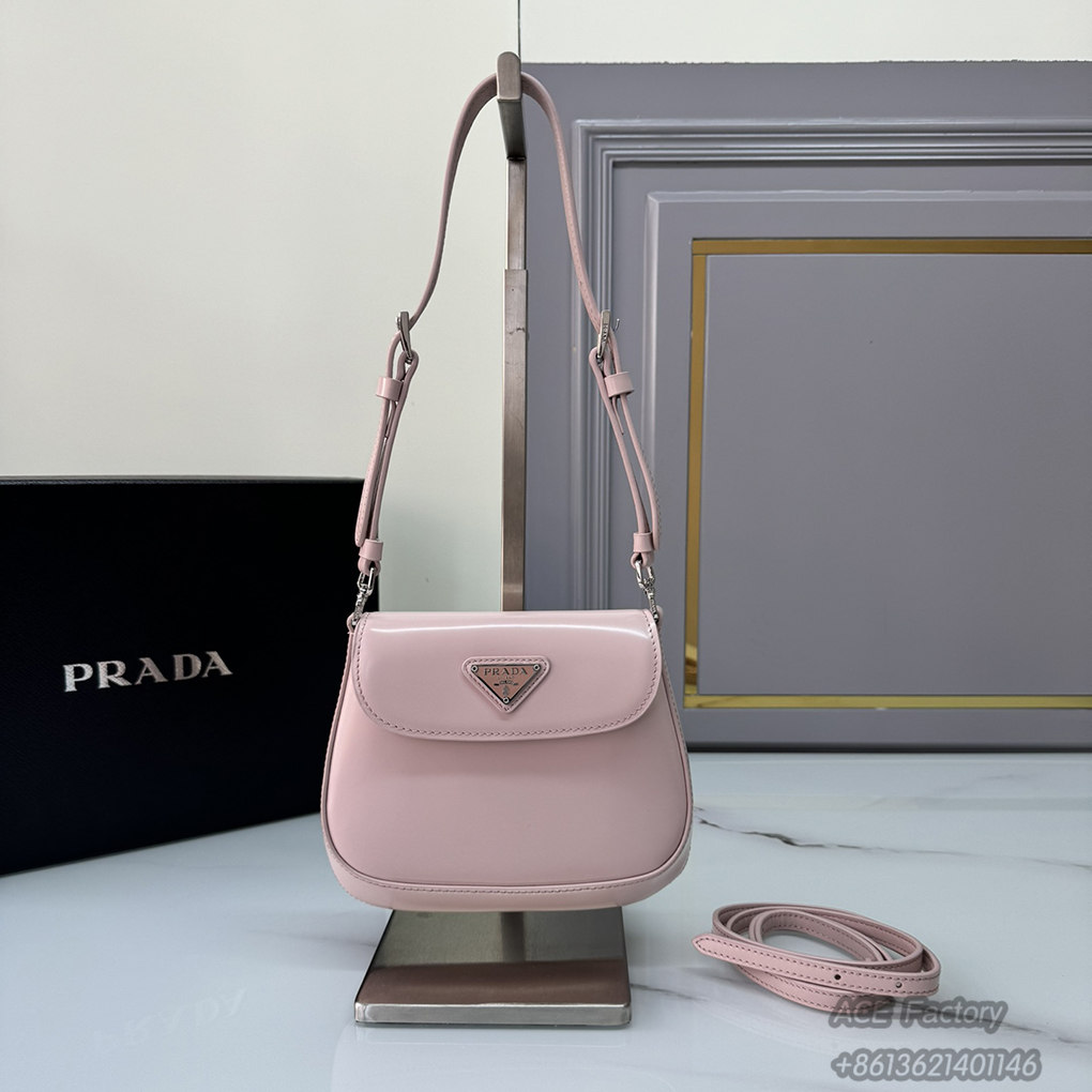 Prada Mini Cleo 1bh188 17cm Triangle Metal Logo Arc Handbag Fashion Crossbody Bag 9a Mirror Quality Luxury Design 17cm