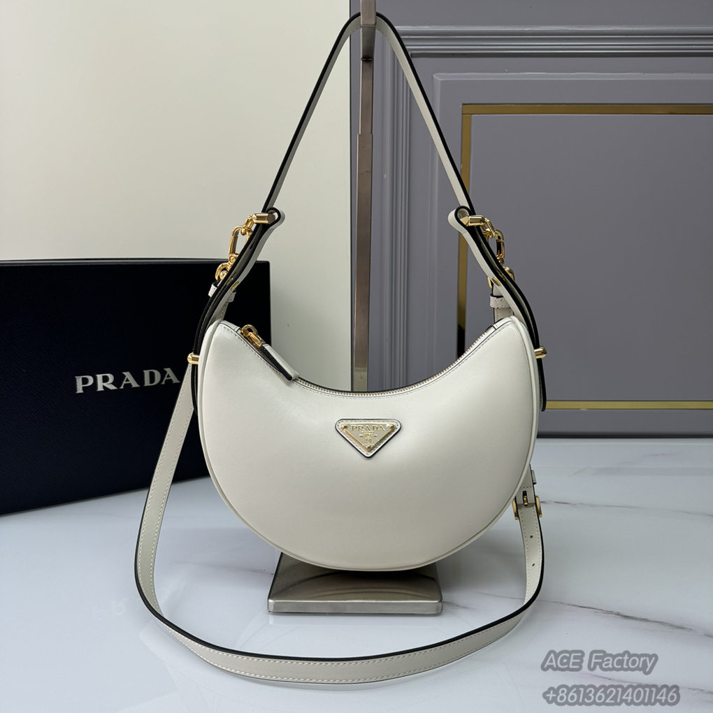 Prada Half Moon Women Shoulder Bag Underarm Double Straps 1BC194 Triangle Metal Logo Curved Handbag Fashion  Bag 9A Mirror Quality Luxury Design 22.5cm