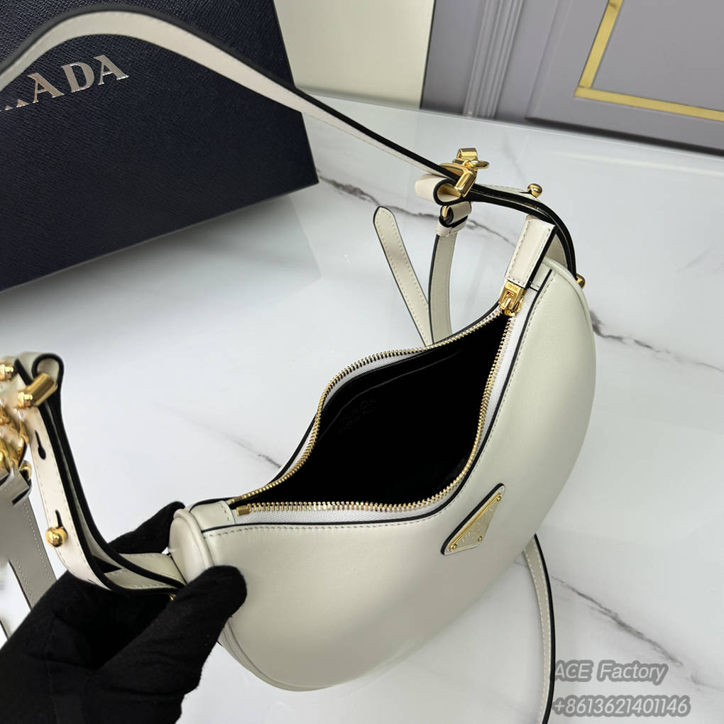 Prada Half Moon Women Shoulder Bag Underarm Double Straps 1BC194 Triangle Metal Logo Curved Handbag Fashion  Bag 9A Mirror Quality Luxury Design 22.5cm