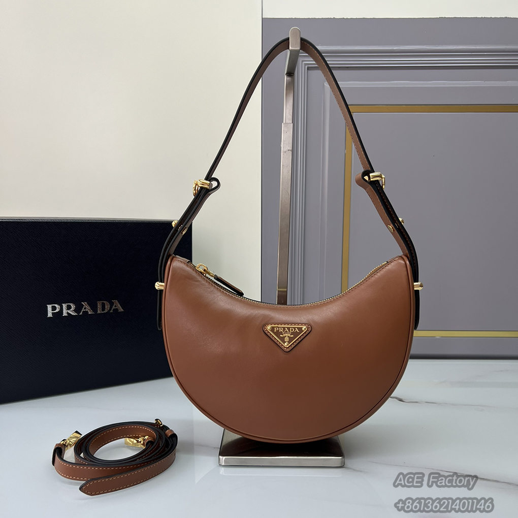 Prada Half Moon Women Shoulder Bag Underarm Double Straps 1BC194 Triangle Metal Logo Curved Handbag Fashion  Bag 9A Mirror Quality Luxury Design 22.5cm