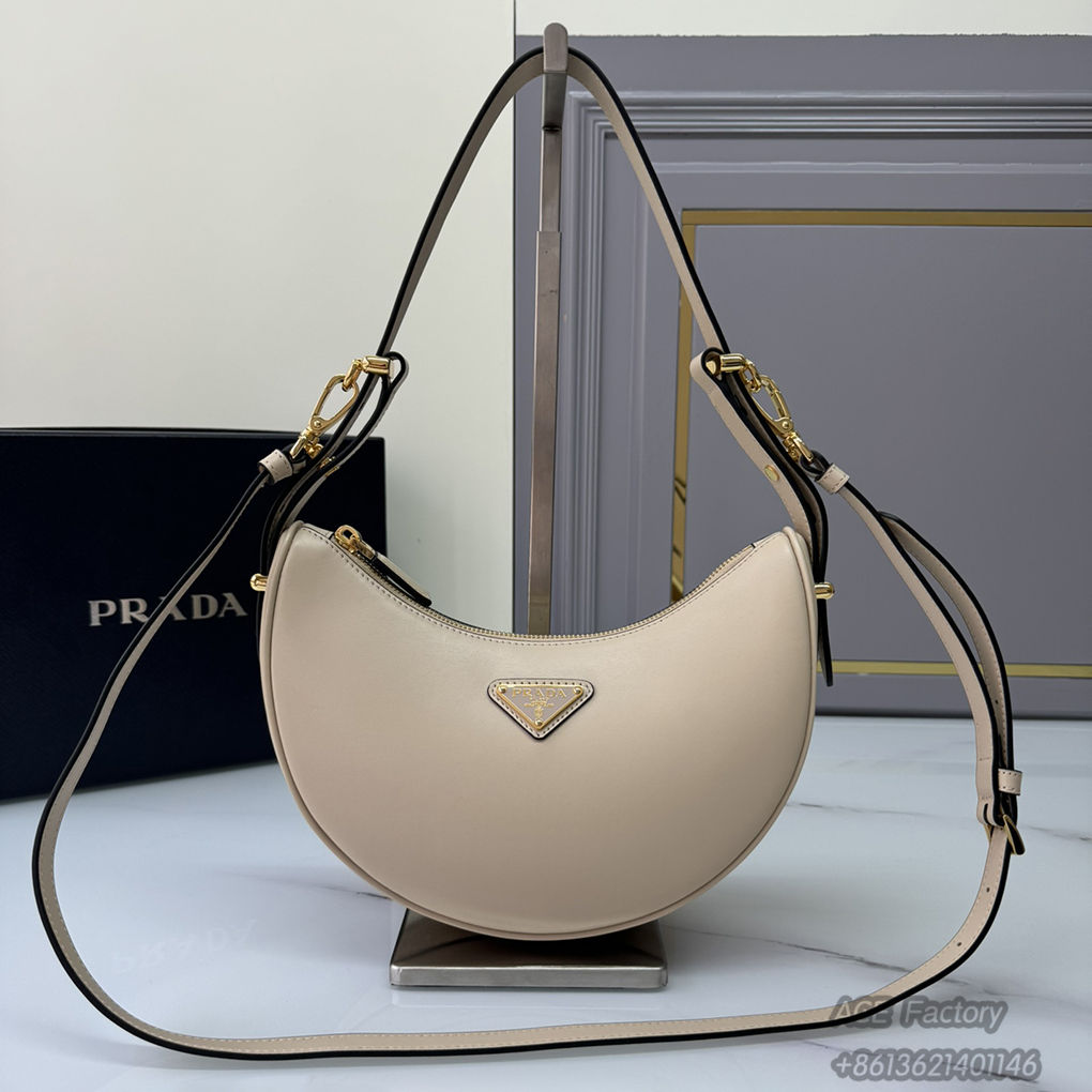 Prada Half Moon Women Shoulder Bag Underarm Double Straps 1BC194 Triangle Metal Logo Curved Handbag Fashion  Bag 9A Mirror Quality Luxury Design 22.5cm