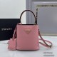 Parda Bucket Saffiano Crossgrain Leather Handbag Shoulder Crossbody 1BA217 Triangle Metal Logo Handbag Fashion 9A Mirror Quality Luxury Design 18cm