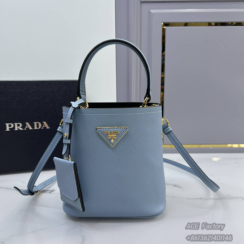 Parda Bucket Saffiano Crossgrain Leather Handbag Shoulder Crossbody 1BA217 Triangle Metal Logo Handbag Fashion 9A Mirror Quality Luxury Design 18cm