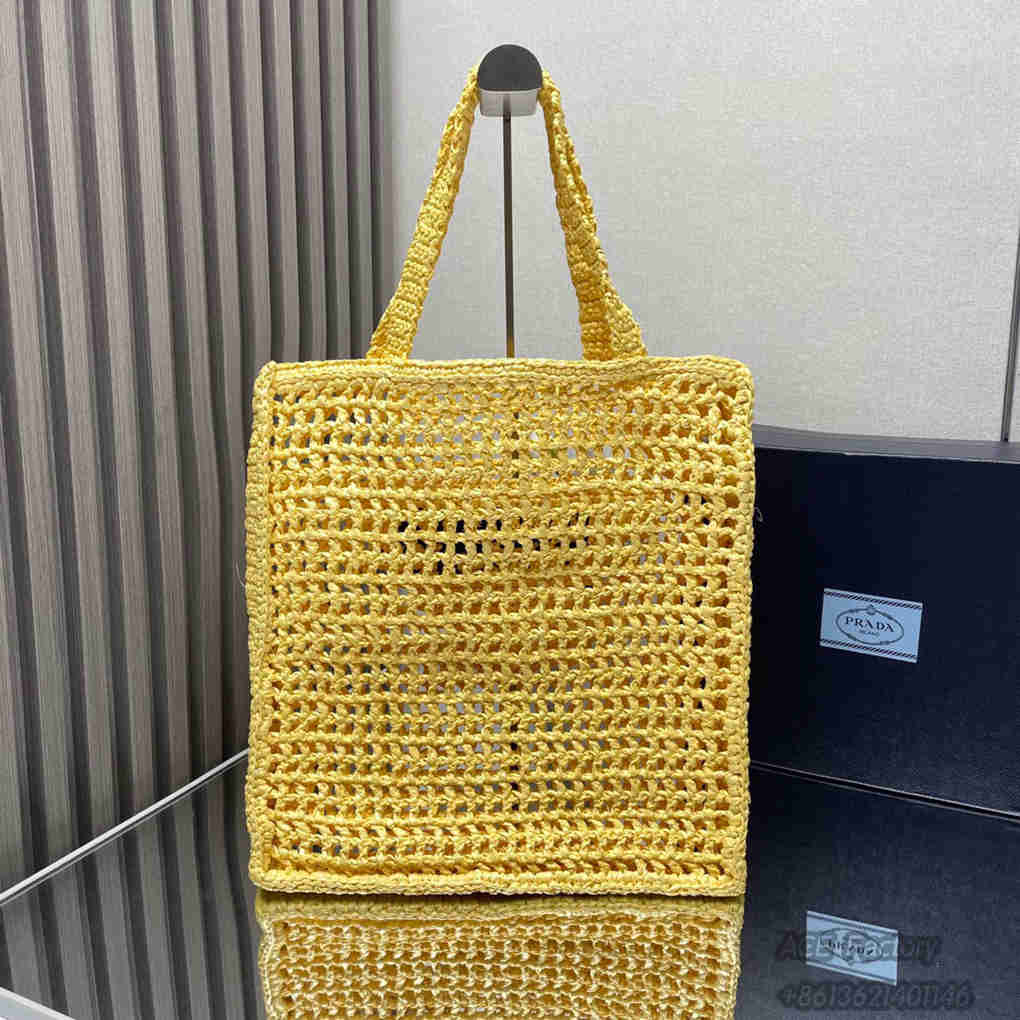 Parda Raffia Deconstructed Tote Bag Embroidery 1BG393 Crochet Triangle Metal Logo Handbag Fashion 9A Mirror Quality Luxury Design 36cm