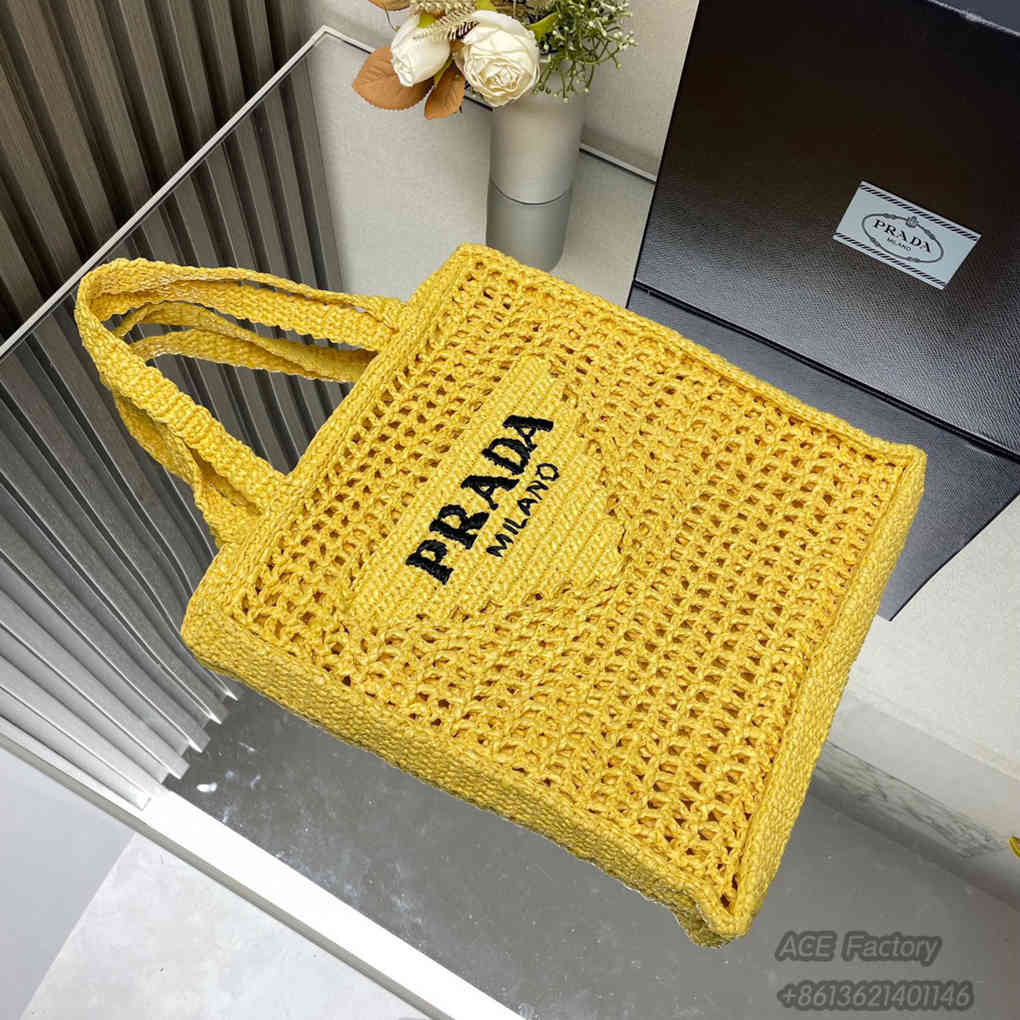 Parda Raffia Deconstructed Tote Bag Embroidery 1BG393 Crochet Triangle Metal Logo Handbag Fashion 9A Mirror Quality Luxury Design 36cm