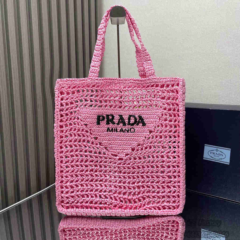 Parda Raffia Deconstructed Tote Bag Embroidery 1BG393 Crochet Triangle Metal Logo Handbag Fashion 9A Mirror Quality Luxury Design 36cm