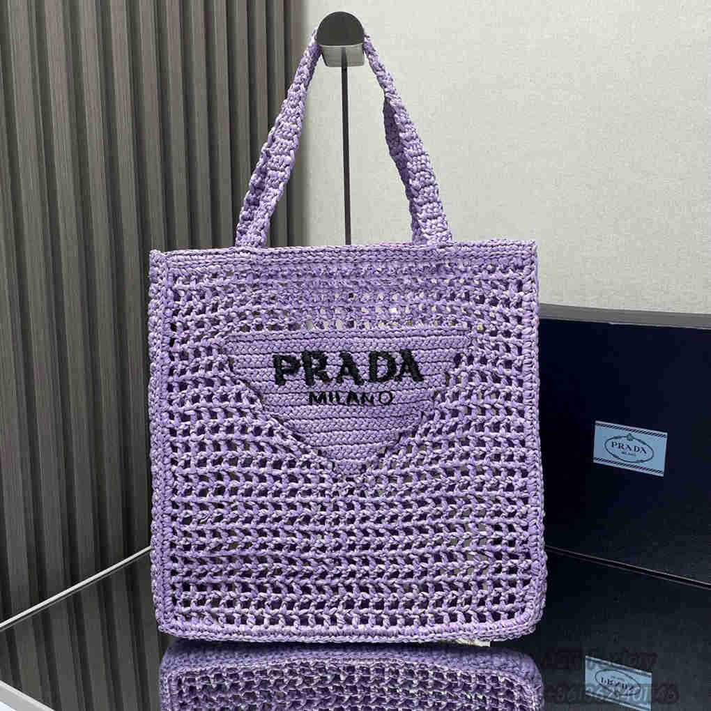 Parda Raffia Deconstructed Tote Bag Embroidery 1BG393 Crochet Triangle Metal Logo Handbag Fashion 9A Mirror Quality Luxury Design 36cm