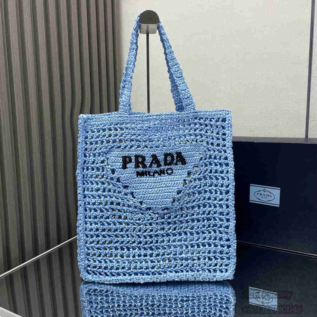 Parda Raffia Deconstructed Tote Bag Embroidery 1BG393 Crochet Triangle Metal Logo Handbag Fashion 9A Mirror Quality Luxury Design 36cm