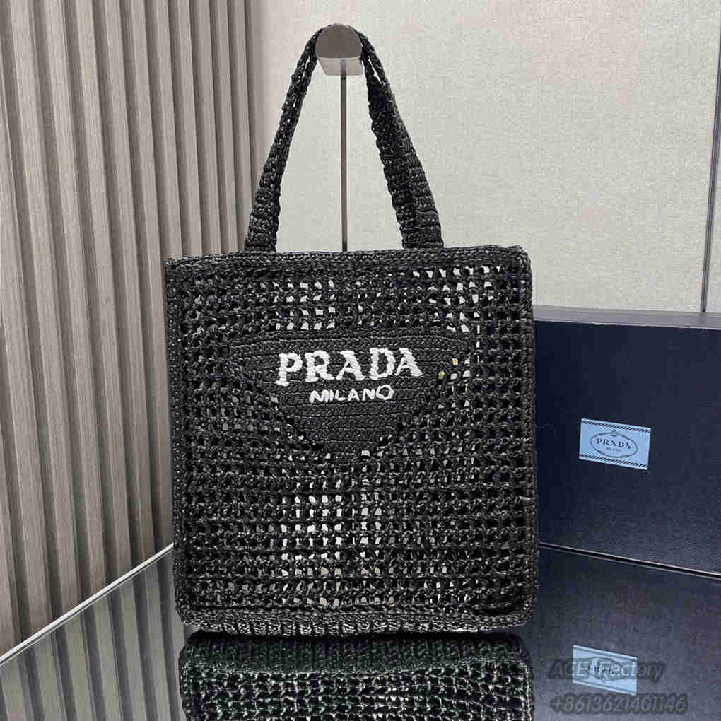 Parda Raffia Deconstructed Tote Bag Embroidery 1BG393 Crochet Triangle Metal Logo Handbag Fashion 9A Mirror Quality Luxury Design 36cm