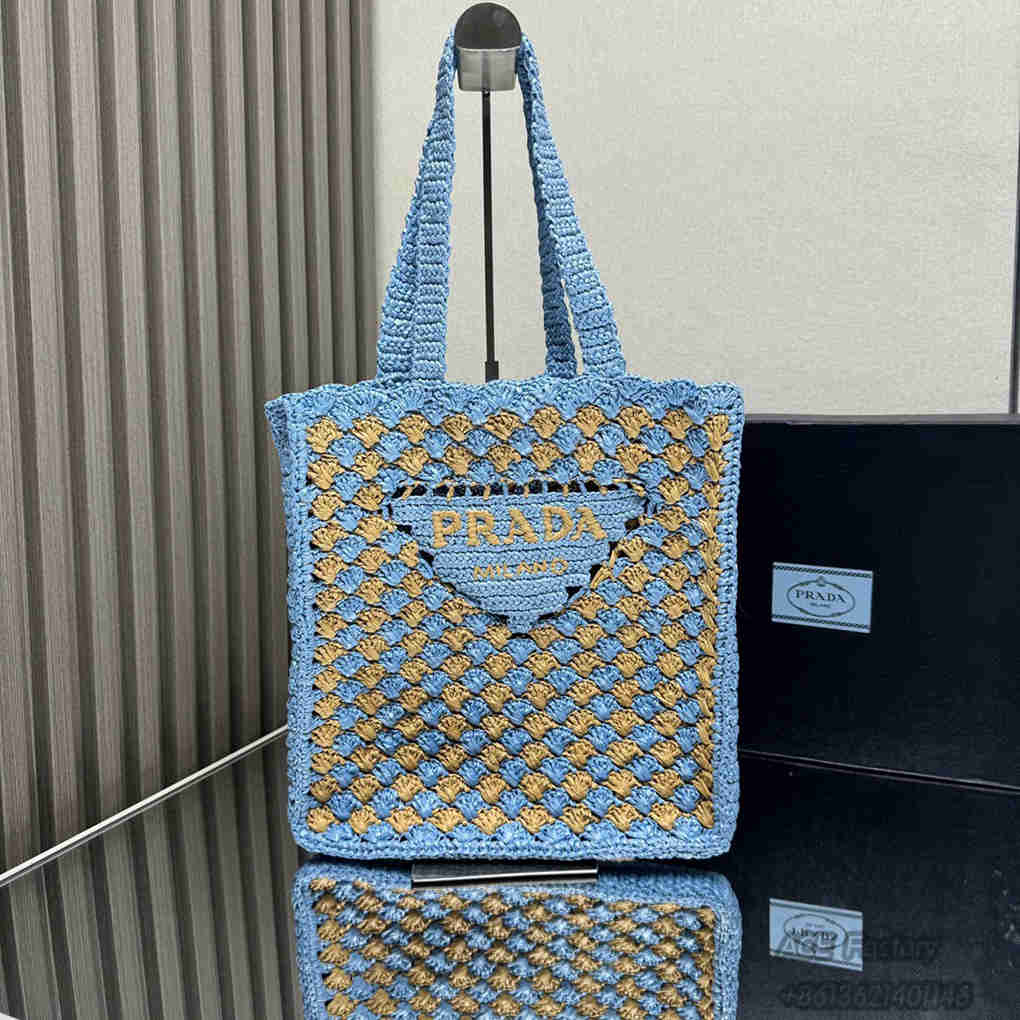 Parda Raffia Deconstructed Tote Bag Embroidery 1BG393 Crochet Triangle Metal Logo Handbag Fashion 9A Mirror Quality Luxury Design 36cm