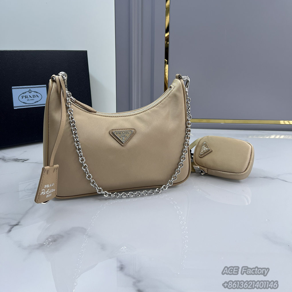 Parda Hobo Underarm Shoulder Bag 3 in 1 1BH204 Triangle Metal Logo Tote Bag Fashion 9A Mirror Quality Luxury Design 22cm