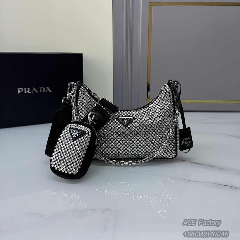 Parda Hobo Underarm Shoulder Bag 3 in 1 1BH204 Triangle Metal Logo Tote Bag Fashion 9A Mirror Quality Luxury Design 22cm