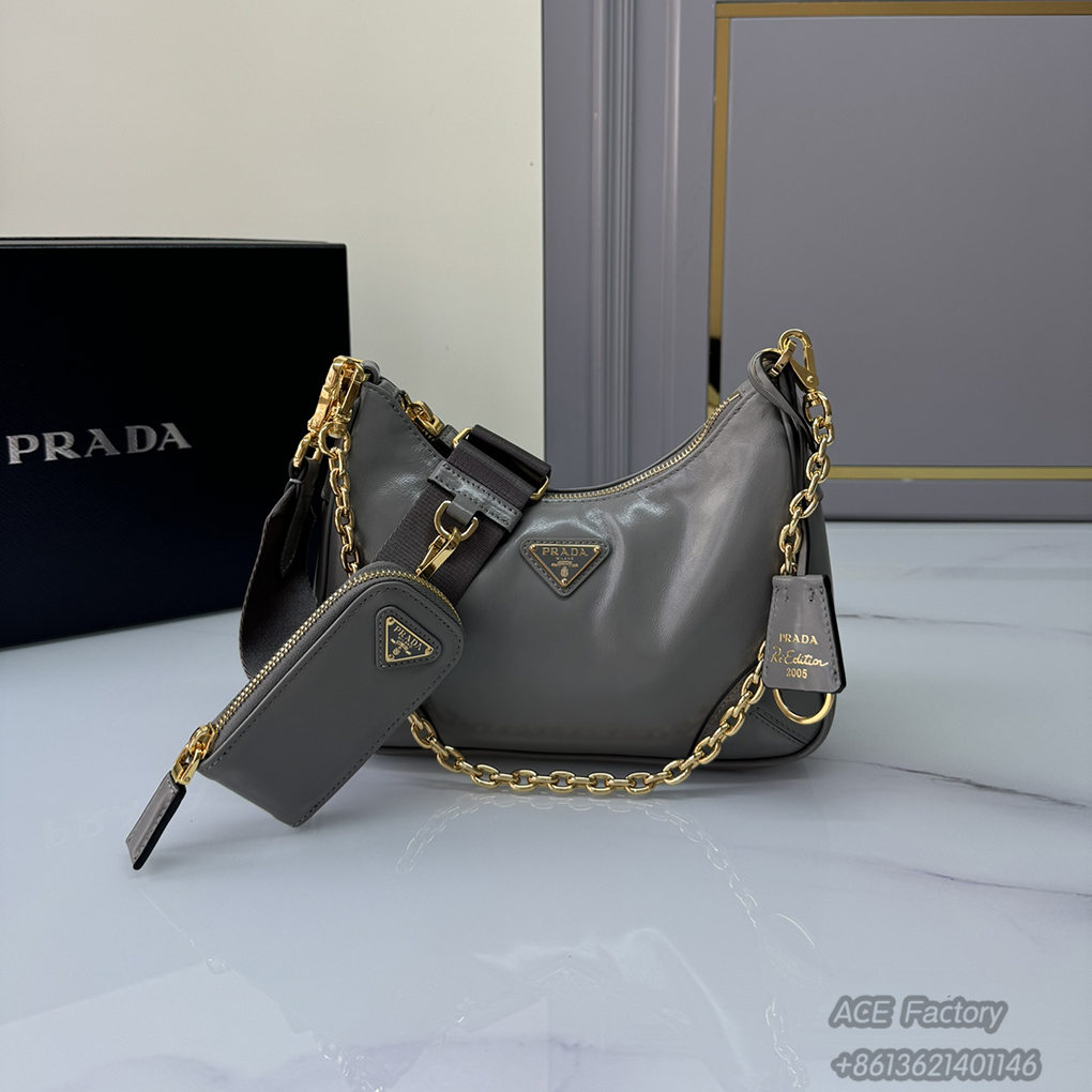 Parda Hobo Underarm Shoulder Bag 3 in 1 1BH204 Triangle Metal Logo Tote Bag Fashion 9A Mirror Quality Luxury Design 22cm