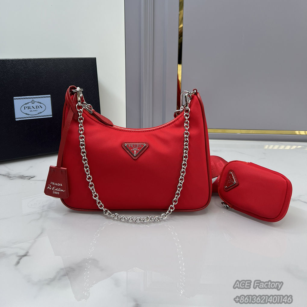 Parda Hobo Underarm Shoulder Bag 3 in 1 1BH204 Triangle Metal Logo Tote Bag Fashion 9A Mirror Quality Luxury Design 22cm