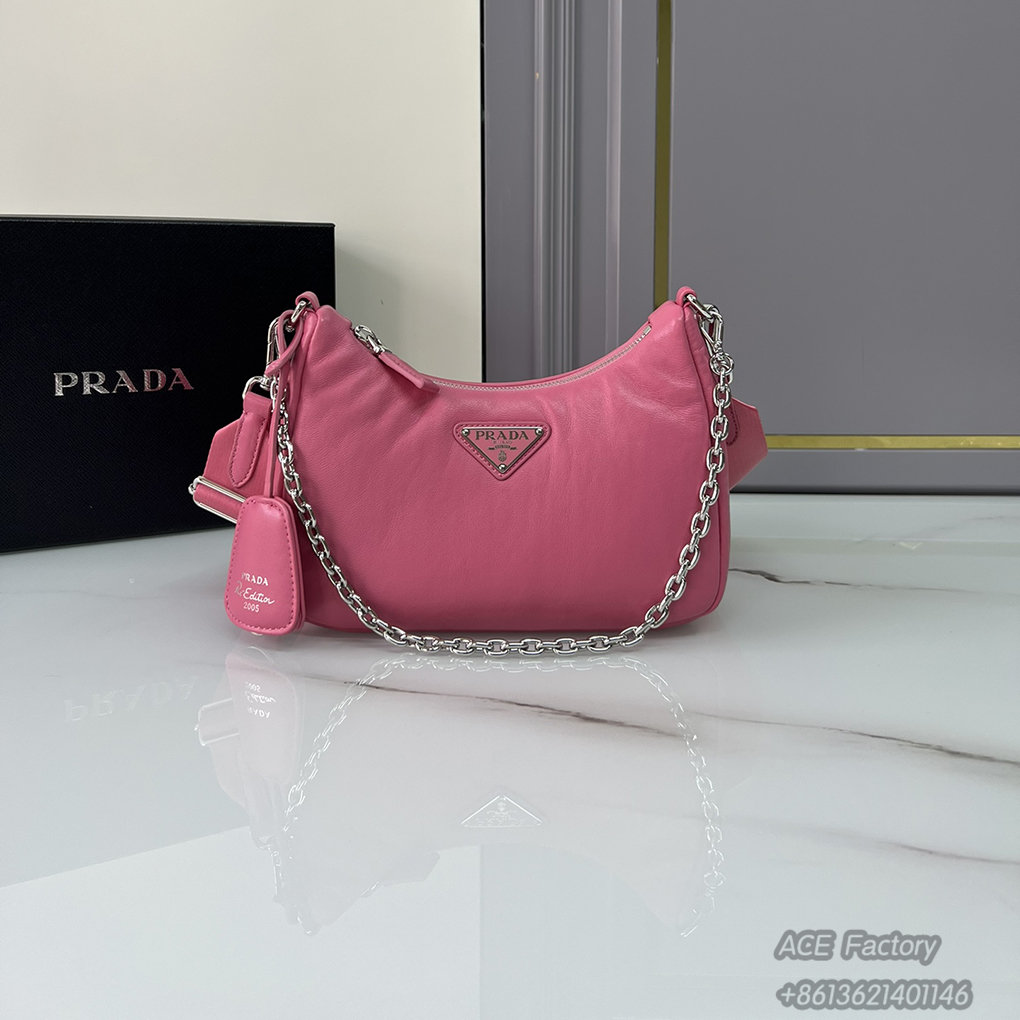 Parda Hobo Underarm Shoulder Bag 3 in 1 1BH204 Triangle Metal Logo Tote Bag Fashion 9A Mirror Quality Luxury Design 22cm