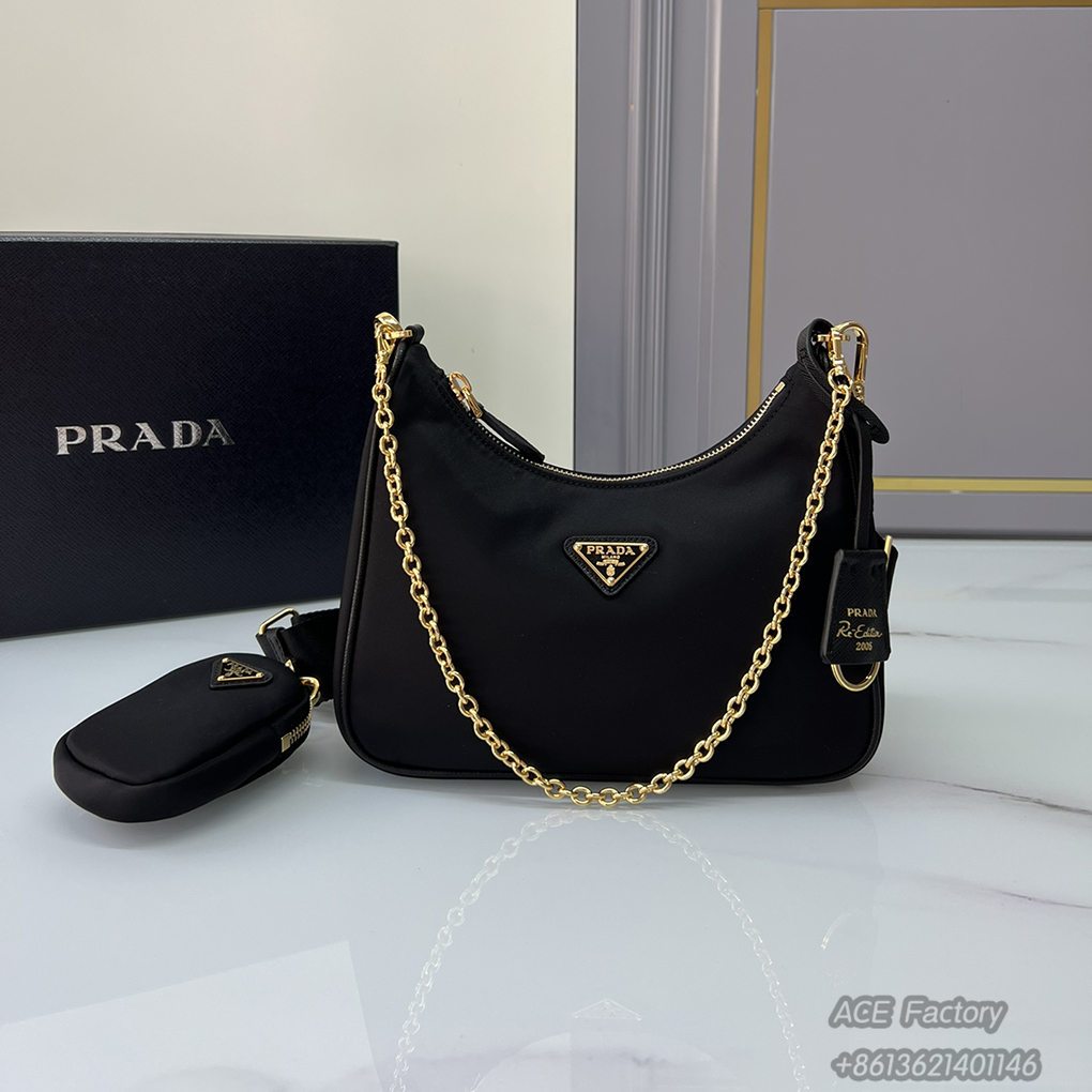 Parda Hobo Underarm Shoulder Bag 3 in 1 1BH204 Triangle Metal Logo Tote Bag Fashion 9A Mirror Quality Luxury Design 22cm