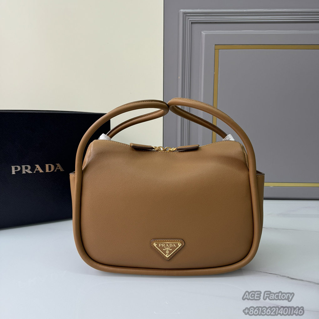 Prada Lindy Bowling Bag 1BA451 Triangle Metal Logo Handbag Fashion 9A Mirror Quality Luxury Design 25cm