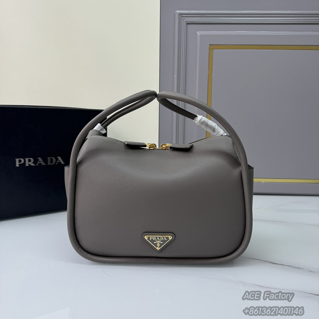 Prada Lindy Bowling Bag 1BA451 Triangle Metal Logo Handbag Fashion 9A Mirror Quality Luxury Design 25cm