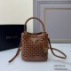 Prada Hollow Leather Bucket Saffiano Perforated Calfskin 1ba217 Triangle Metal Logo Handbag Fashion 9A Mirror Quality Luxury Design 17cm