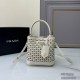 Prada Hollow Leather Bucket Saffiano Perforated Calfskin 1ba217 Triangle Metal Logo Handbag Fashion 9A Mirror Quality Luxury Design 17cm