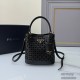 Prada Hollow Leather Bucket Saffiano Perforated Calfskin 1ba217 Triangle Metal Logo Handbag Fashion 9A Mirror Quality Luxury Design 17cm