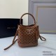 Prada Hollow Leather Bucket Saffiano Perforated Calfskin 1ba217 Triangle Metal Logo Handbag Fashion 9A Mirror Quality Luxury Design 17cm