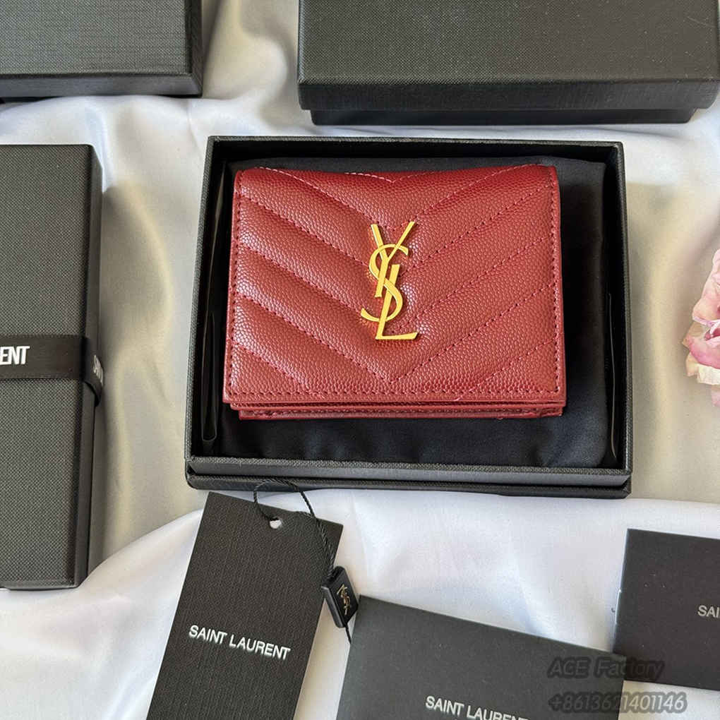 YSL Short Wallet Casual Fashion Caviar Genuine Leather Y Shape Embroidery 530841 Coin Purse Card Holder Purse 9A Quality Luxury Designer Mirror Quality 11cm