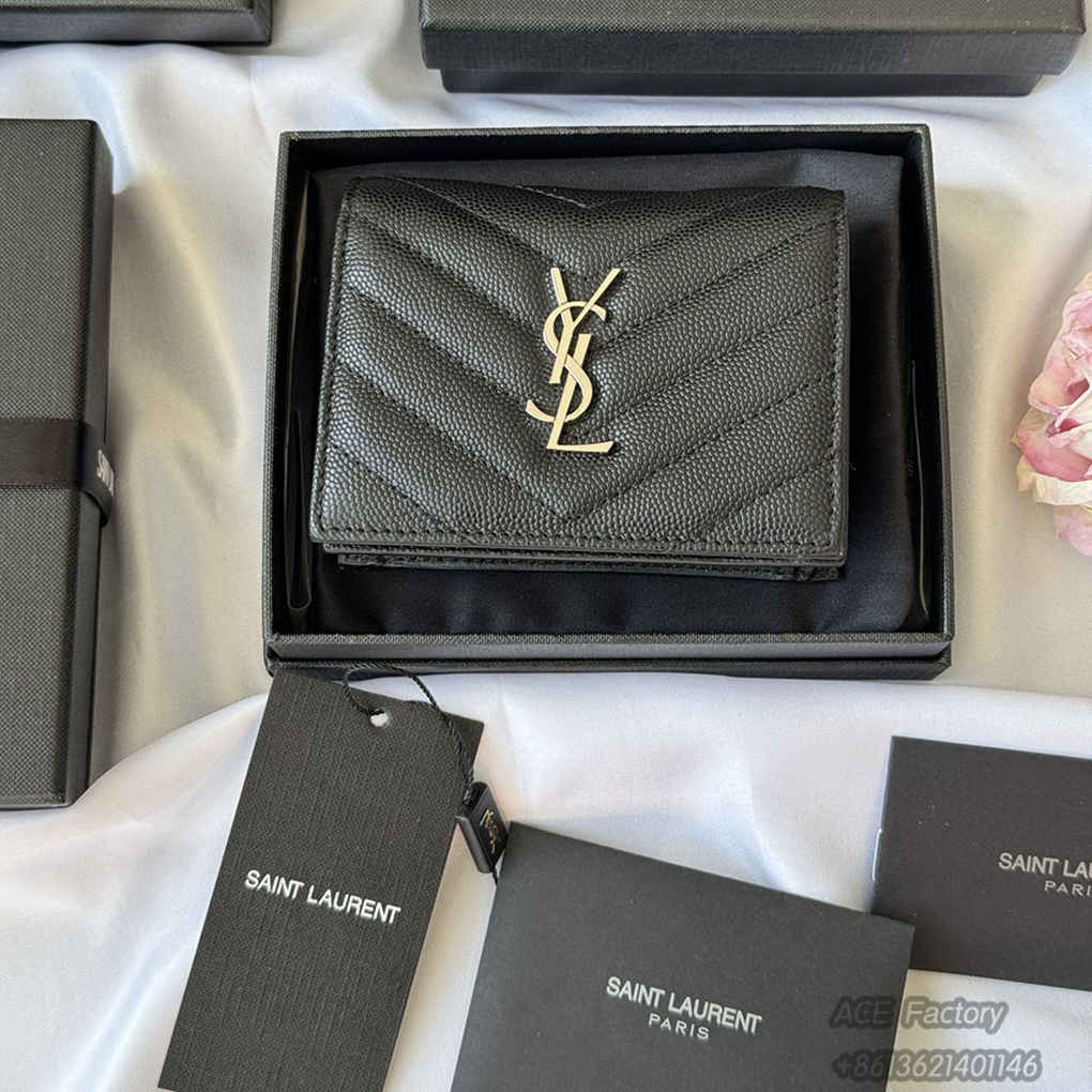 YSL Short Wallet Casual Fashion Caviar Genuine Leather Y Shape Embroidery 530841 Coin Purse Card Holder Purse 9A Quality Luxury Designer Mirror Quality 11cm