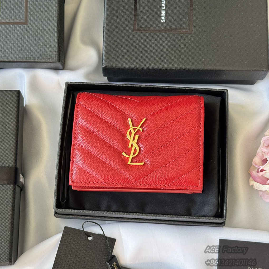 YSL Short Wallet Casual Fashion Caviar Genuine Leather Y Shape Embroidery 530841 Coin Purse Card Holder Purse 9A Quality Luxury Designer Mirror Quality 11cm