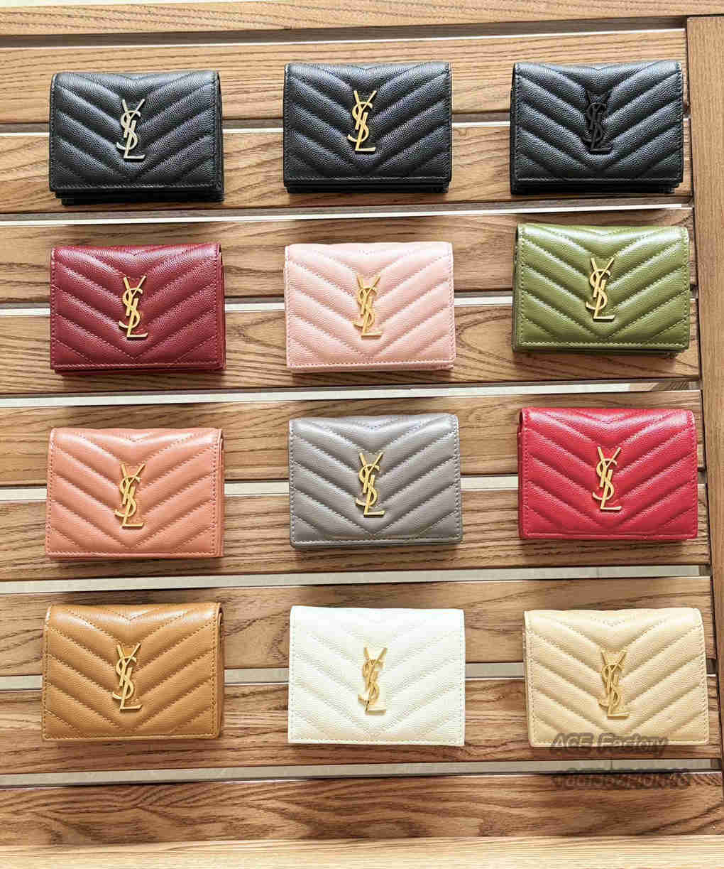 YSL Short Wallet Casual Fashion Caviar Genuine Leather Y Shape Embroidery 530841 Coin Purse Card Holder Purse 9A Quality Luxury Designer Mirror Quality 11cm