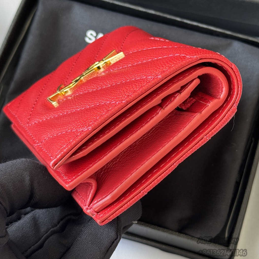 YSL Short Wallet Casual Fashion Caviar Genuine Leather Y Shape Embroidery 530841 Coin Purse Card Holder Purse 9A Quality Luxury Designer Mirror Quality 11cm