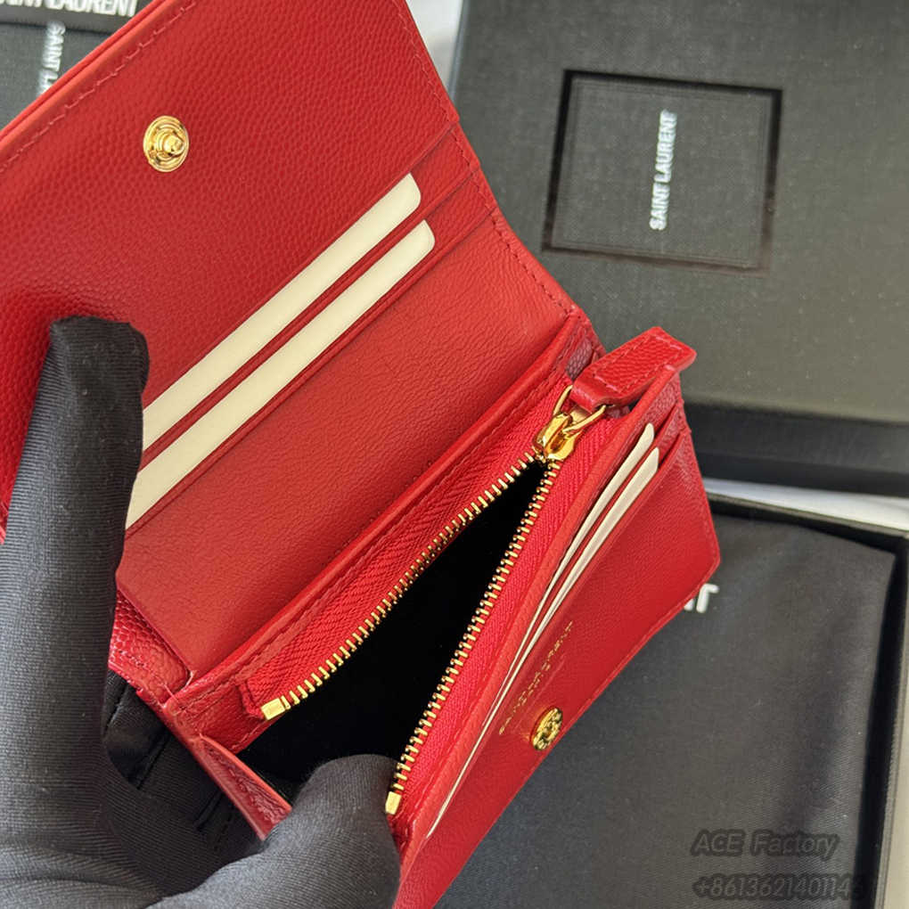 YSL Short Wallet Casual Fashion Caviar Genuine Leather Y Shape Embroidery 530841 Coin Purse Card Holder Purse 9A Quality Luxury Designer Mirror Quality 11cm