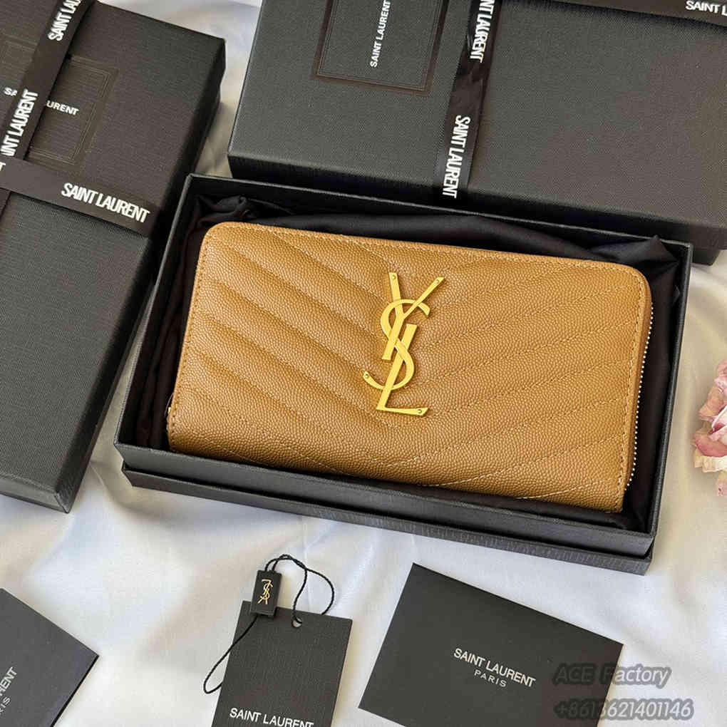 YSL Long Zip Wallet Casual Fashion Caviar Genuine Leather Y-Shaped Embroidery Coin Purse Card Holder Purse 9A Quality Luxury Designer Mirror Quality 19cm