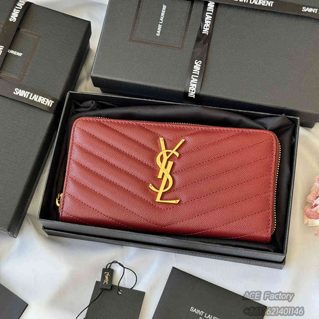 YSL Long Zip Wallet Casual Fashion Caviar Genuine Leather Y-Shaped Embroidery Coin Purse Card Holder Purse 9A Quality Luxury Designer Mirror Quality 19cm