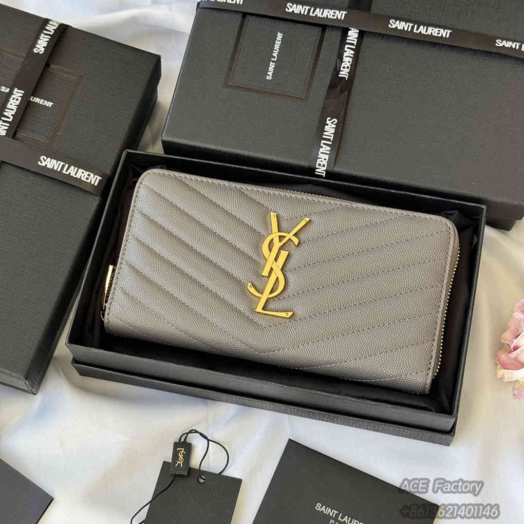 YSL Long Zip Wallet Casual Fashion Caviar Genuine Leather Y-Shaped Embroidery Coin Purse Card Holder Purse 9A Quality Luxury Designer Mirror Quality 19cm