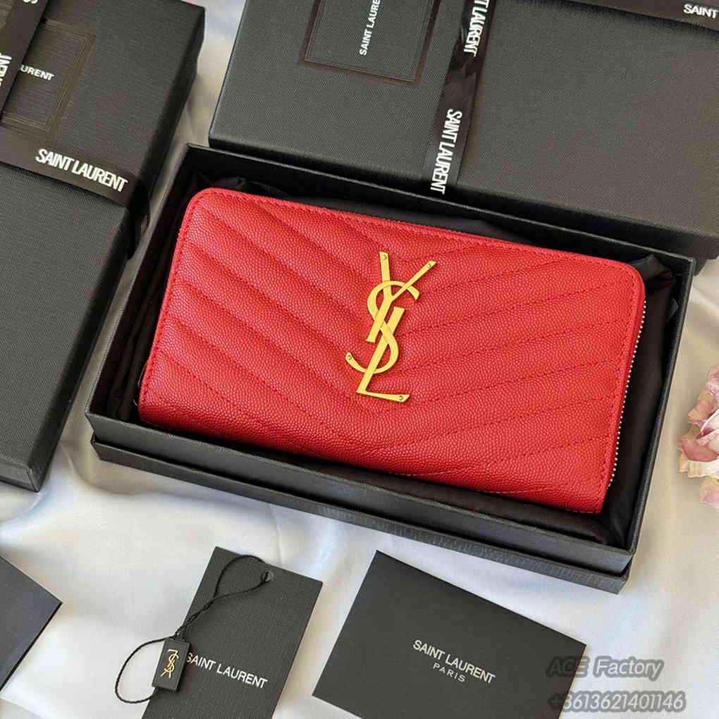 YSL Long Zip Wallet Casual Fashion Caviar Genuine Leather Y-Shaped Embroidery Coin Purse Card Holder Purse 9A Quality Luxury Designer Mirror Quality 19cm