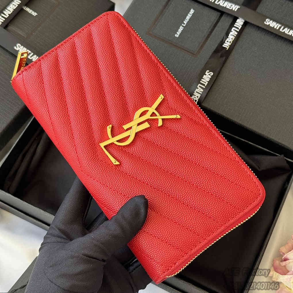 YSL Long Zip Wallet Casual Fashion Caviar Genuine Leather Y-Shaped Embroidery Coin Purse Card Holder Purse 9A Quality Luxury Designer Mirror Quality 19cm