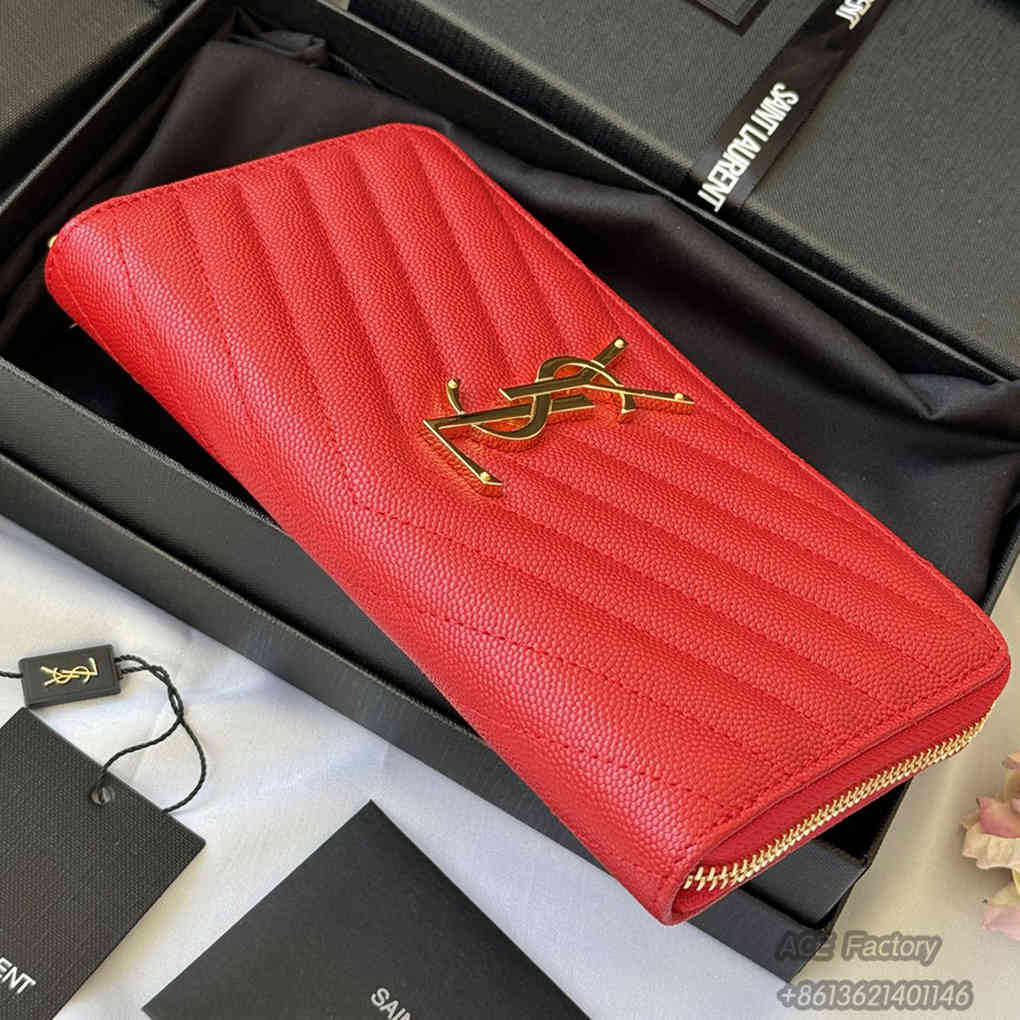 YSL Long Zip Wallet Casual Fashion Caviar Genuine Leather Y-Shaped Embroidery Coin Purse Card Holder Purse 9A Quality Luxury Designer Mirror Quality 19cm