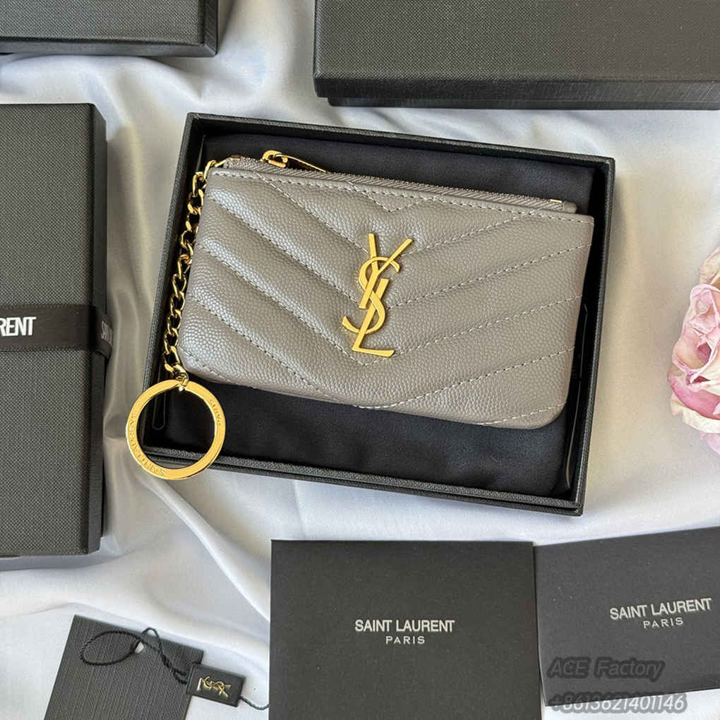 YSL Caviar Zip Coin Purse Key Ring Wallet Card Holder 438386 Purse 9A Quality Luxury Designer Mirror Quality 13cm