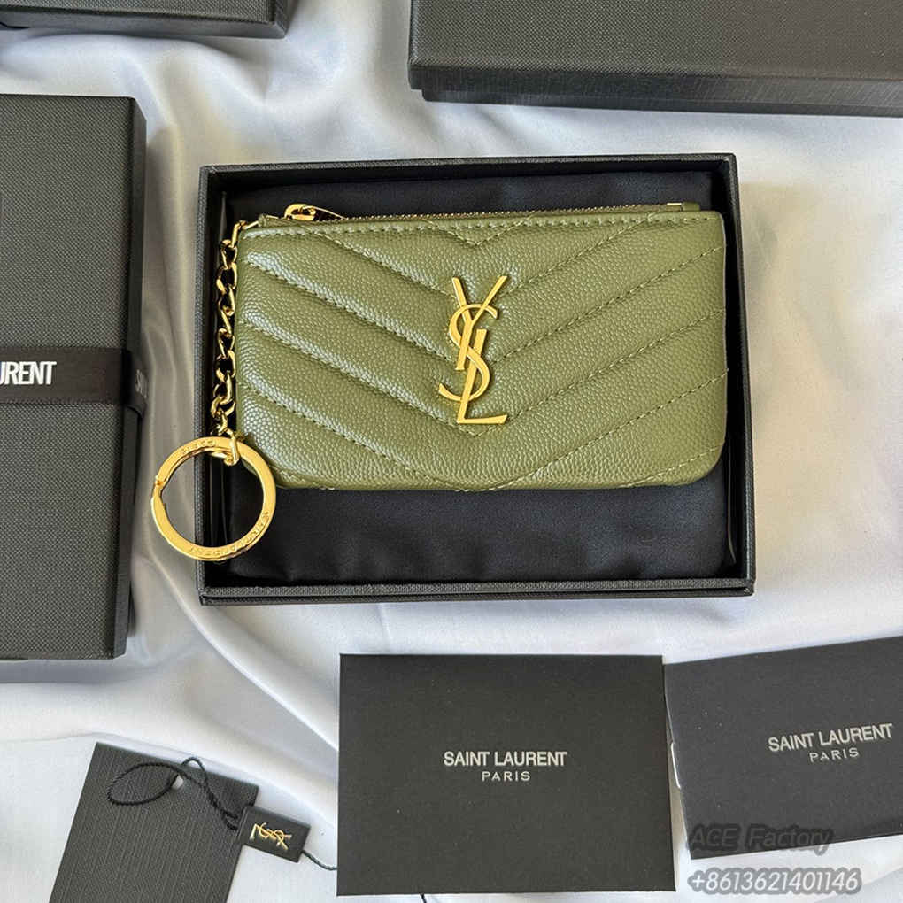 YSL Caviar Zip Coin Purse Key Ring Wallet Card Holder 438386 Purse 9A Quality Luxury Designer Mirror Quality 13cm