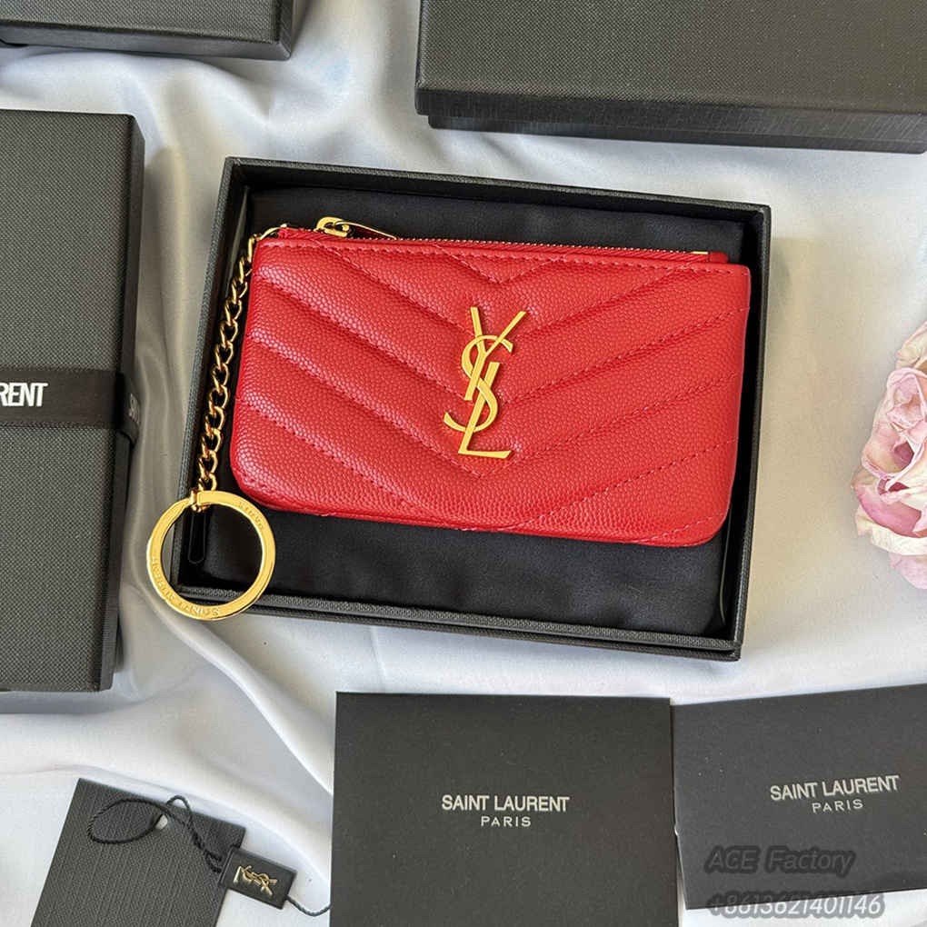 YSL Caviar Zip Coin Purse Key Ring Wallet Card Holder 438386 Purse 9A Quality Luxury Designer Mirror Quality 13cm