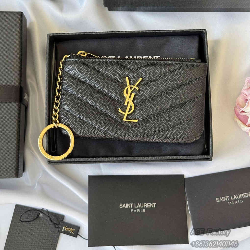 YSL Caviar Zip Coin Purse Key Ring Wallet Card Holder 438386 Purse 9A Quality Luxury Designer Mirror Quality 13cm