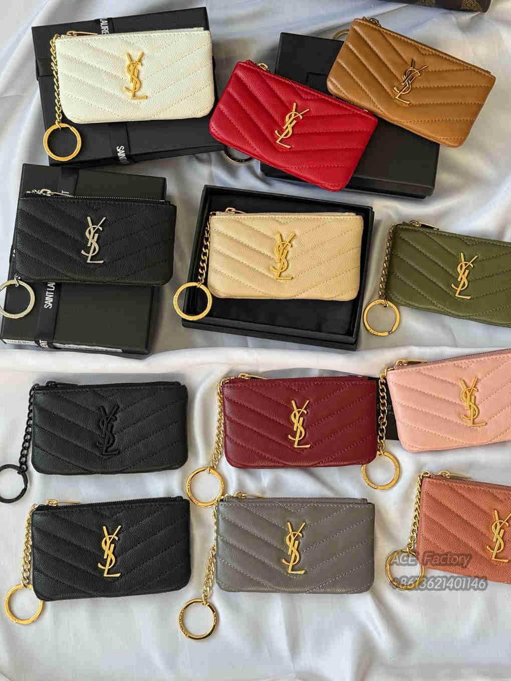 YSL Caviar Zip Coin Purse Key Ring Wallet Card Holder 438386 Purse 9A Quality Luxury Designer Mirror Quality 13cm