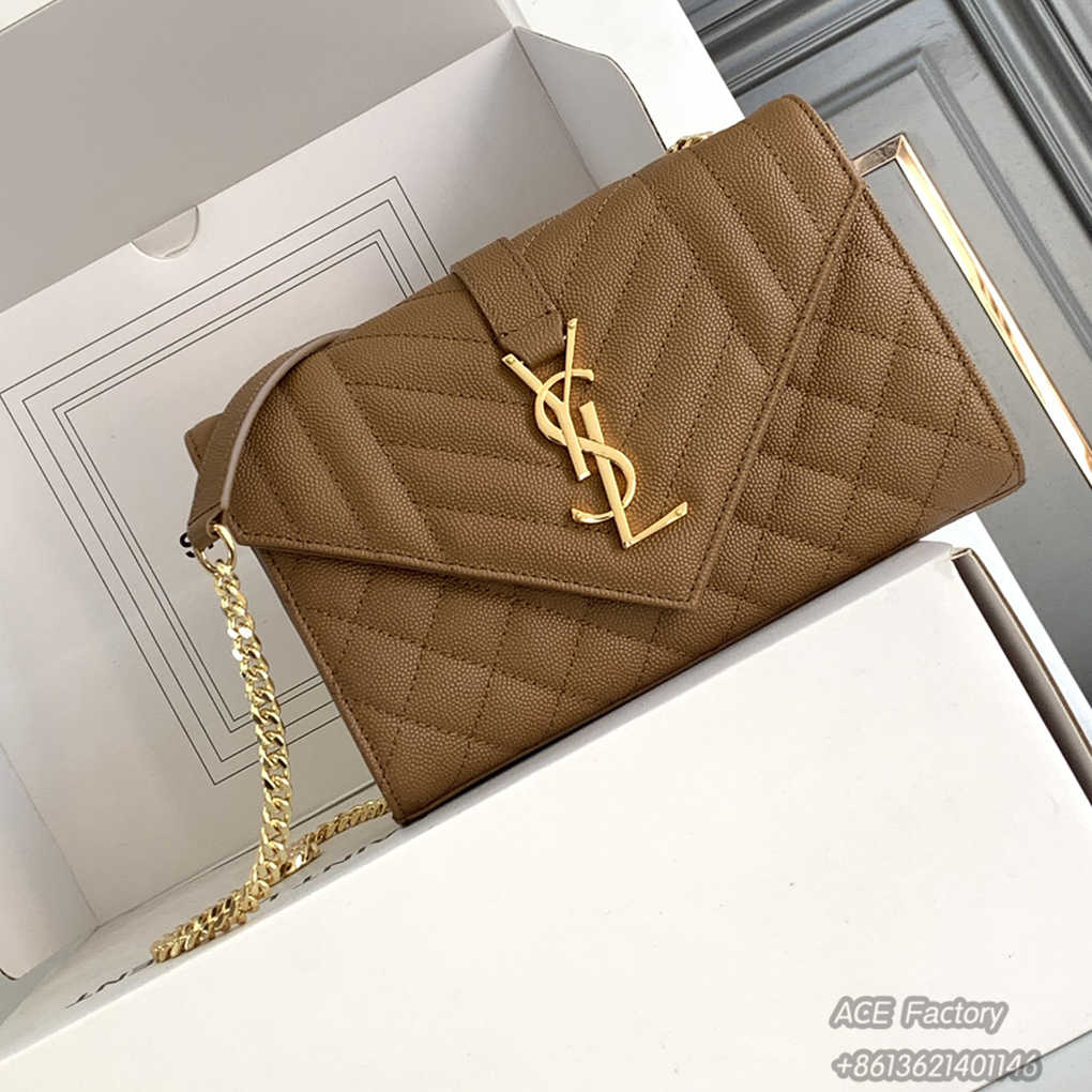 YSL Enveloppe Chain Shoulder Bag Grained Caviar Genuine Leather 600195 Handbag Crossbody   Casual Fashion 9A Luxury Designer Mirror Quality 21cm