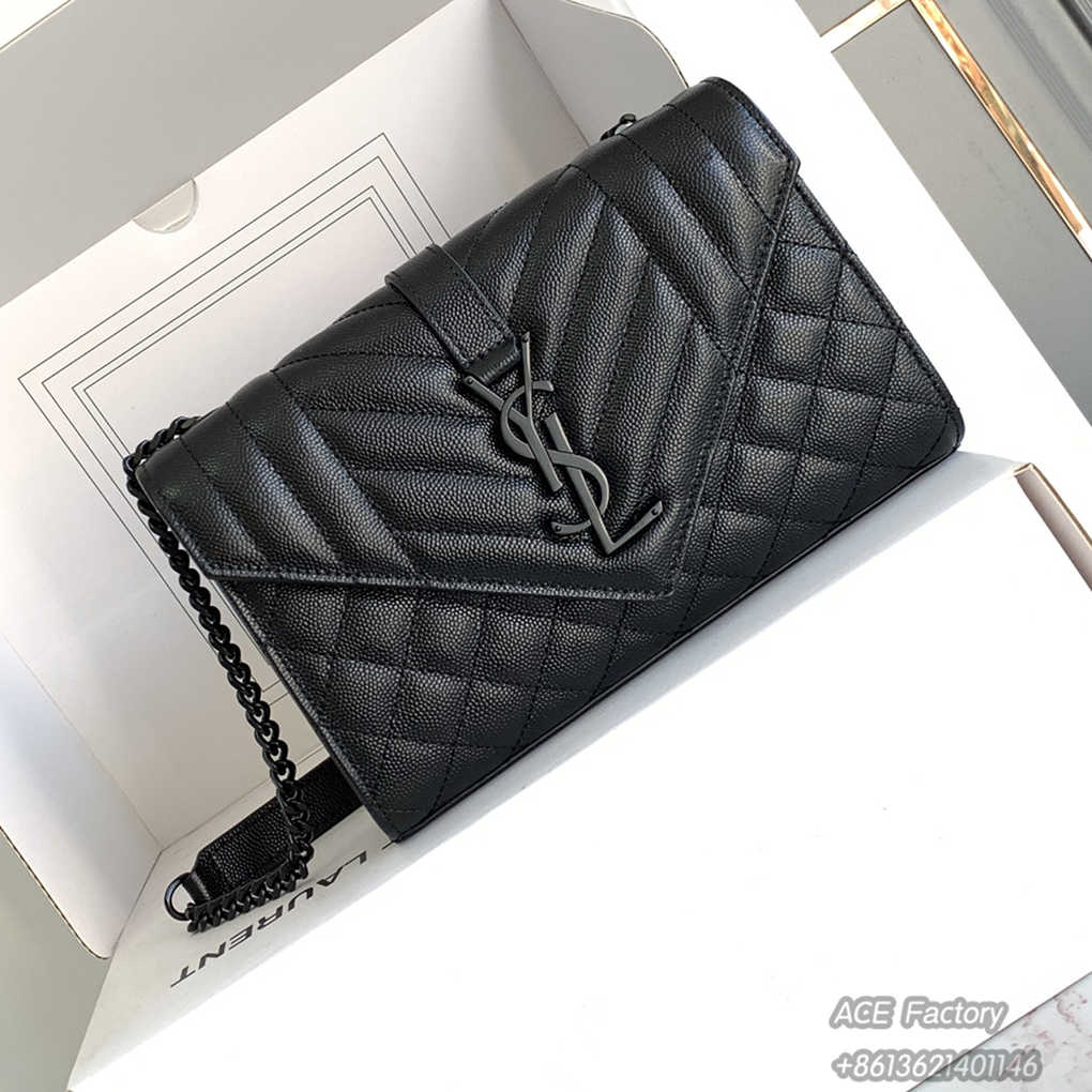 YSL Enveloppe Chain Shoulder Bag Grained Caviar Genuine Leather 600195 Handbag Crossbody   Casual Fashion 9A Luxury Designer Mirror Quality 21cm