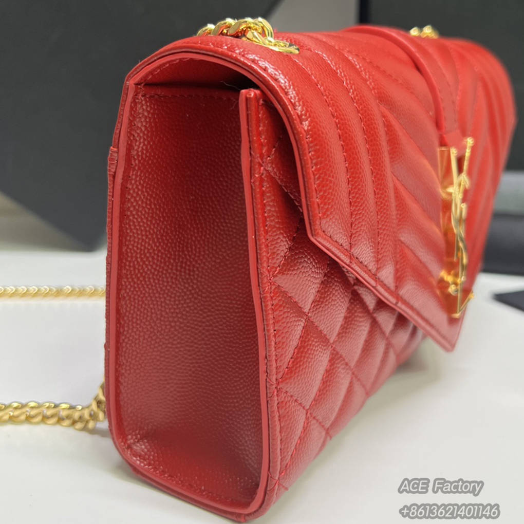 YSL Enveloppe Chain Shoulder Bag Grained Caviar Genuine Leather 600195 Handbag Crossbody   Casual Fashion 9A Luxury Designer Mirror Quality 21cm