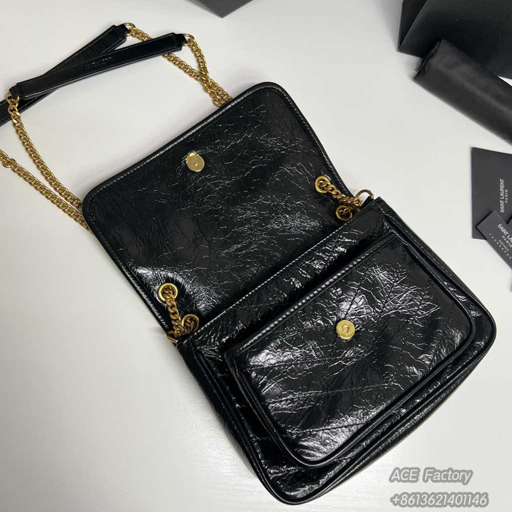 YSL Niki Baby In Vintage Leather Chain Shoulder Bag Cassandre Genuine Leather Handbag 633160 Crossbody  Casual Fashion 9A Luxury Designer Mirror Quality 21cm