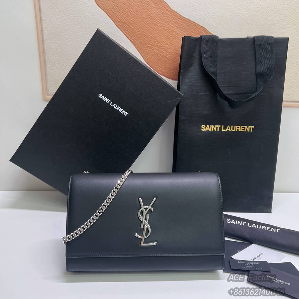 YSL KATE Medium Grain Embossed Leather Handbag LEATHER Chain Shoulder Bag Genuine Leather Handbag 364021 Crossbody Bag Casual Fashion 9A Luxury Designer Mirror Quality 24cm